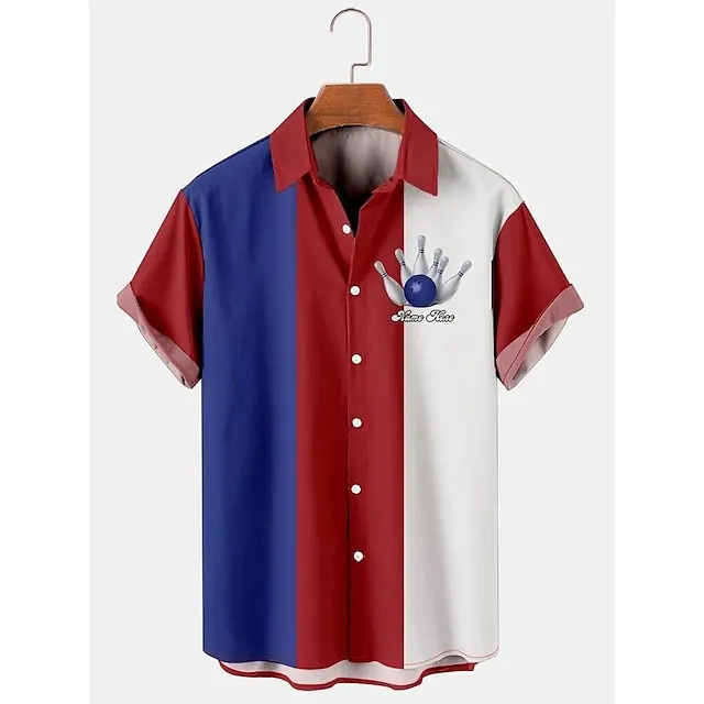 Men’s Shirt Summer Hawaiian Shirt Graphic Prints Flame Bowling Ball Turndown Black Yellow Black / Red Red Dusty Blue Outdoor Street Short Sleeves Button-Down Print Clothing Apparel Tropical Fashion 2a99aeec5fbf656cb67a0d25a629a5af