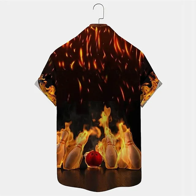 Men’s Shirt Summer Hawaiian Shirt Graphic Prints Flame Bowling Ball Turndown Black Yellow Black / Red Red Dusty Blue Outdoor Street Short Sleeves Button-Down Print Clothing Apparel Tropical Fashion 8f8eb0c29d9f3185600fd658ae4ad41d
