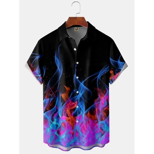Men’s Shirt Summer Hawaiian Shirt Graphic Prints Flame Bowling Ball Turndown Black Yellow Black / Red Red Dusty Blue Outdoor Street Short Sleeves Button-Down Print Clothing Apparel Tropical Fashion b8392a535213d7f90988277c02d7ec15
