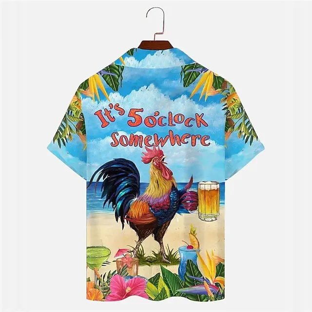 Men’s Shirt Summer Hawaiian Shirt It’s 5 o’clock Somewhere Shirt Letter Graphic Prints Chicken Beach Turndown Blue Casual Hawaiian Short Sleeve Button-Down Print Clothing Apparel Tropical Fashion 7c4365501fe65eaecd2be5ed064d66f6