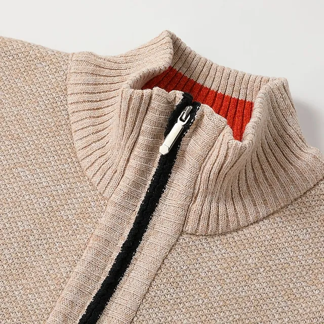 Men’s Cardigan Sweater Zip Sweater Ribbed Knit Cropped Knitted Plain Standing Collar Warm Ups Modern Contemporary Daily Wear Going out Clothing Apparel Spring & Fall Black Blue S M L 451af544ab06941b0c08c55d0a2f7bca