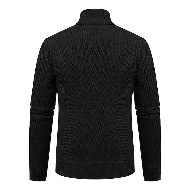 Men’s Cardigan Sweater Zip Sweater Ribbed Knit Cropped Knitted Plain Standing Collar Warm Ups Modern Contemporary Daily Wear Going out Clothing Apparel Spring & Fall Black Blue S M L 635eb28ebe054d97cb8aebf693f3e1e5