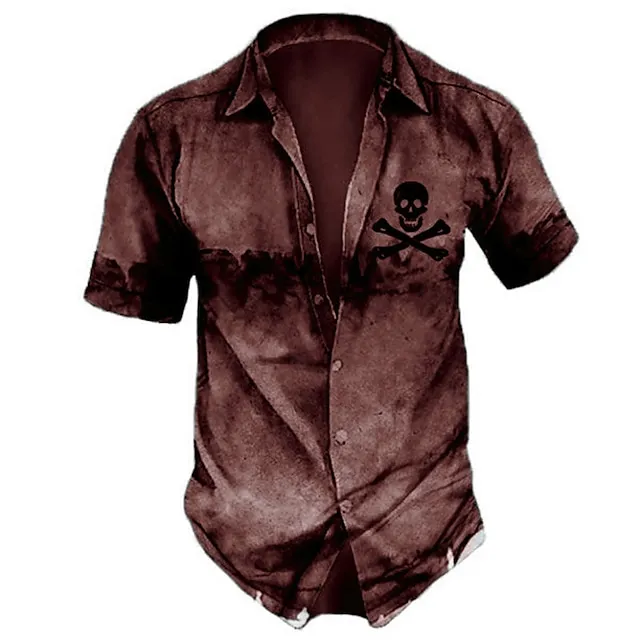 Men’s Shirt Summer Hawaiian Shirt Skull Graphic Prints Turndown Yellow Red Blue Purple Brown Street Casual Short Sleeves Print Button-Down Clothing Apparel Tropical Fashion Hawaiian Designer d4647540bb4c4521d8b6915bc837406d