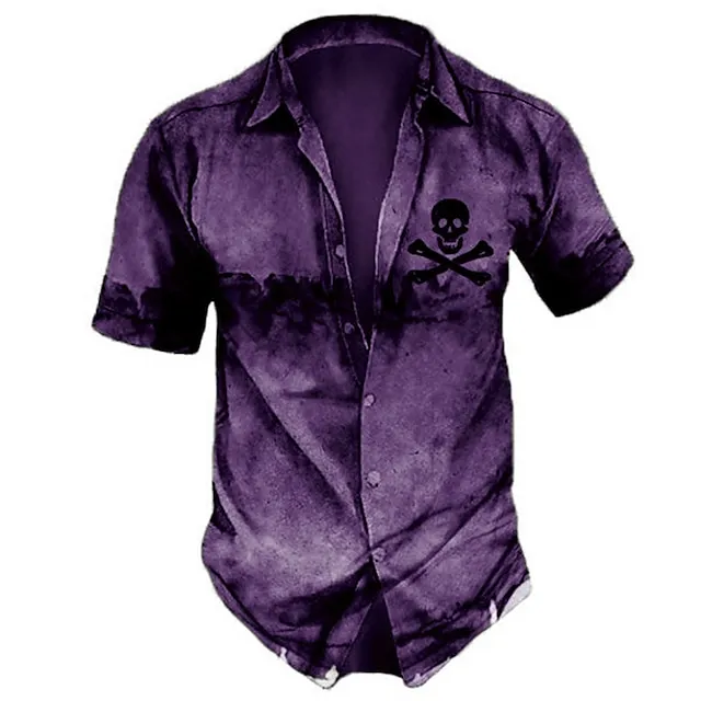 Men’s Shirt Summer Hawaiian Shirt Skull Graphic Prints Turndown Yellow Red Blue Purple Brown Street Casual Short Sleeves Print Button-Down Clothing Apparel Tropical Fashion Hawaiian Designer fcc239b93916bf302cf3ad1770b5e45e