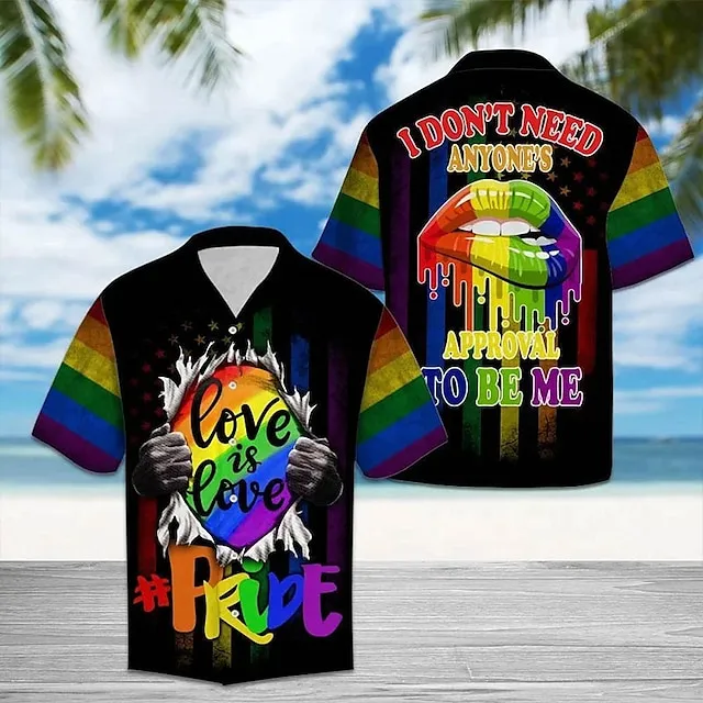 Men’s Shirt Summer Hawaiian Shirt Heart Rainbow Graphic Prints Pride Turndown Black Purple Rainbow Street Casual Short Sleeves Print Button-Down Clothing Apparel Tropical Fashion Hawaiian Designer a8e68dbc1a497b7394b7faadbb7ebcde