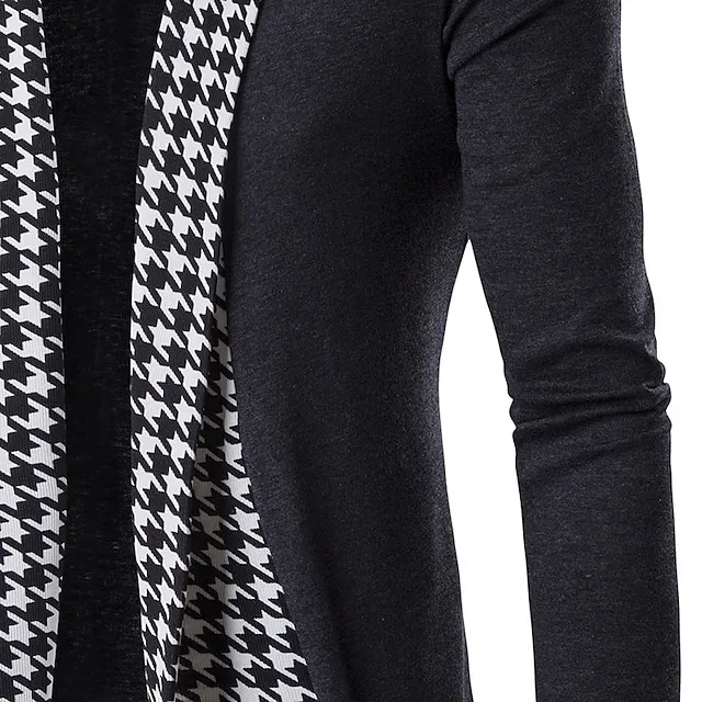 Men’s Cardigan Sweater Ribbed Knit Cropped Knitted Check Standing Collar Warm Ups Modern Contemporary Daily Wear Going out Clothing Apparel Spring & Fall Black S M L 3bb8dfb99ac96a54a01e85e6cb937e5e