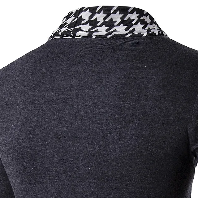 Men’s Cardigan Sweater Ribbed Knit Cropped Knitted Check Standing Collar Warm Ups Modern Contemporary Daily Wear Going out Clothing Apparel Spring & Fall Black S M L 4595d07f672cb810e37de6ffd98dfd11