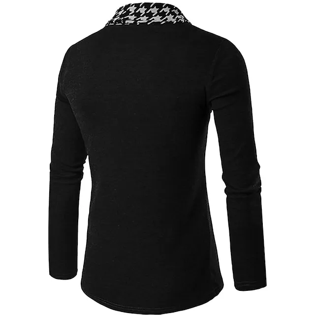 Men’s Cardigan Sweater Ribbed Knit Cropped Knitted Check Standing Collar Warm Ups Modern Contemporary Daily Wear Going out Clothing Apparel Spring & Fall Black S M L 9be348fd2297d57f901d888eadbb1a87
