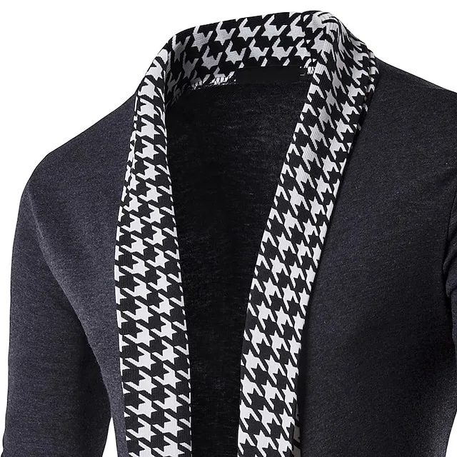 Men’s Cardigan Sweater Ribbed Knit Cropped Knitted Check Standing Collar Warm Ups Modern Contemporary Daily Wear Going out Clothing Apparel Spring & Fall Black S M L bc584977ceb6b2d38107cf73aec21078