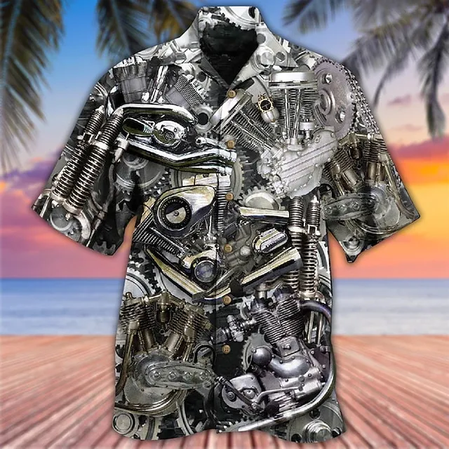 Men’s Shirt Summer Hawaiian Shirt Graphic Prints Flame Machine Turndown Black Yellow Blue Purple Casual Hawaiian Short Sleeve Print Button-Down Clothing Apparel Tropical Fashion Hawaiian Soft 41148c55804aa118e164f0d24ac6ba7c