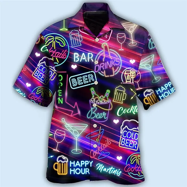 Men’s Shirt Summer Hawaiian Shirt Graphic Prints Beer Turndown Yellow Blue Purple Green Casual Hawaiian Short Sleeve Print Button-Down Clothing Apparel Tropical Fashion Hawaiian Soft 1b71b1b515b610b605c957aefc3b4b93