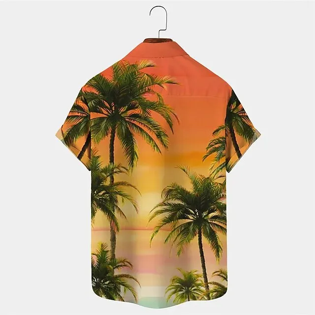 Men’s Shirt Summer Hawaiian Shirt Graphic Prints Palm Tree Turndown Red Blue Orange Green Outdoor Street Short Sleeves Button-Down Print Clothing Apparel Tropical Fashion Hawaiian Designer 18153be35cd099dd20357d87dd0247b0
