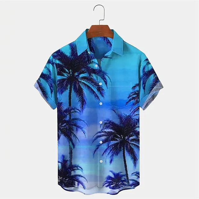 Men’s Shirt Summer Hawaiian Shirt Graphic Prints Palm Tree Turndown Red Blue Orange Green Outdoor Street Short Sleeves Button-Down Print Clothing Apparel Tropical Fashion Hawaiian Designer 41ab0abbf38caf94257df1357b1f997a