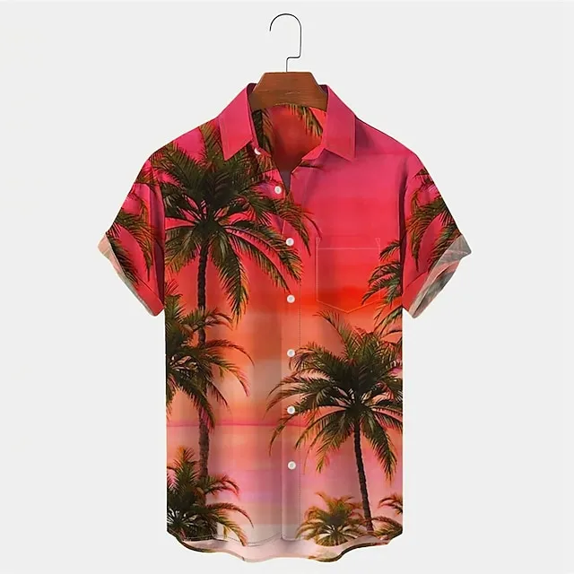 Men’s Shirt Summer Hawaiian Shirt Graphic Prints Palm Tree Turndown Red Blue Orange Green Outdoor Street Short Sleeves Button-Down Print Clothing Apparel Tropical Fashion Hawaiian Designer 7281905cfb582f7a0c1ca1e34156faa7