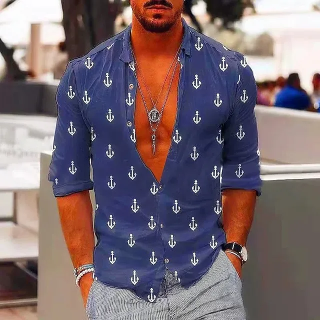 Men's Shirt Summer Hawaiian Shirt Graphic Prints Anchor Turndown Black Yellow Black / Brown Red Brown Street Casual Short Sleeves Print Button-Down Clothing Apparel Vintage Tropical Sports Streetwear