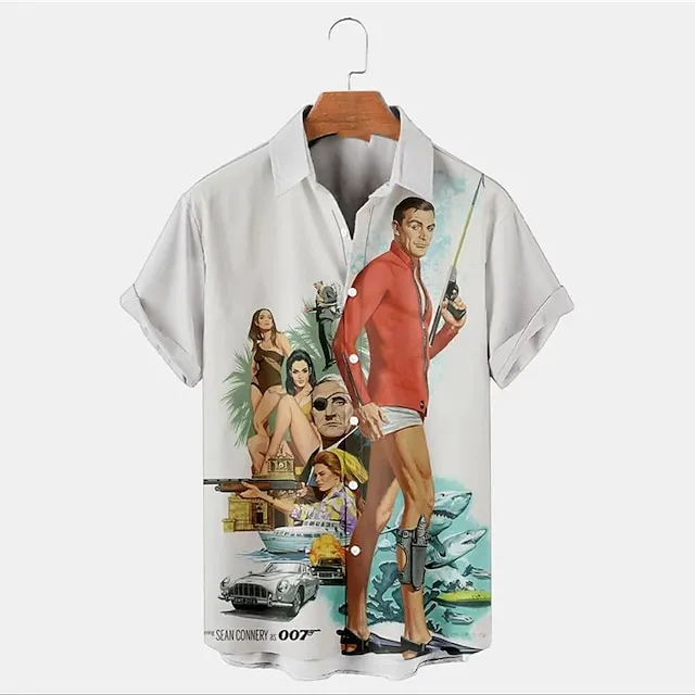 Men’s Shirt Summer Hawaiian Shirt Vintage Hawaiian Shirts Letter Graphic Prints Portrait Turndown White Yellow Gray Street Casual Short Sleeves Print Button-Down Clothing Apparel Vintage Tropical 80b323c5296a7f19621275a081d53305
