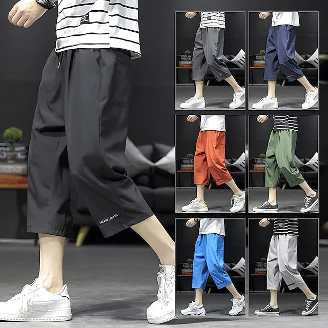 Men's Active Shorts Shorts Casual Shorts Capri Pants Pocket Drawstring Elastic Waist Plain Comfort Calf-Length Outdoor Daily Holiday Cotton Blend Streetwear Stylish Black Wine
