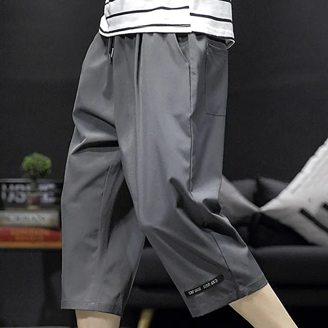 Men’s Active Shorts Shorts Casual Shorts Capri Pants Pocket Drawstring Elastic Waist Plain Comfort Calf-Length Outdoor Daily Holiday Cotton Blend Streetwear Stylish Black Wine 0781795221cbdfdcbf0befdb45bf09b5