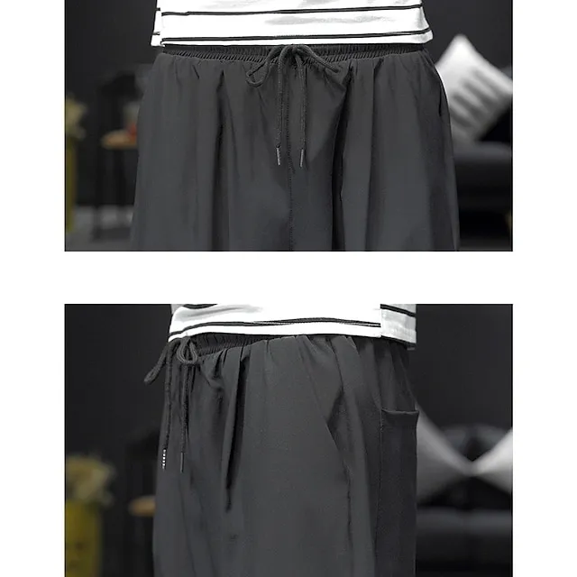 Men’s Active Shorts Shorts Casual Shorts Capri Pants Pocket Drawstring Elastic Waist Plain Comfort Calf-Length Outdoor Daily Holiday Cotton Blend Streetwear Stylish Black Wine 1052b0826bb183e401ef71d6c73445c1