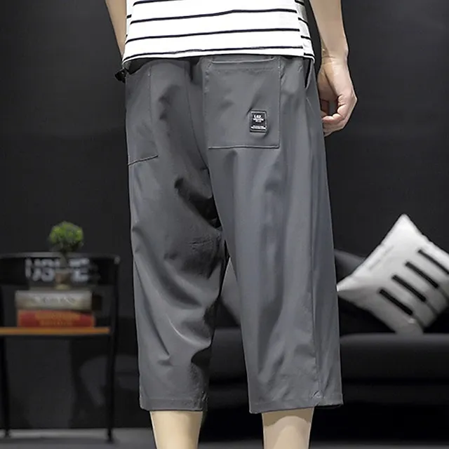 Men’s Active Shorts Shorts Casual Shorts Capri Pants Pocket Drawstring Elastic Waist Plain Comfort Calf-Length Outdoor Daily Holiday Cotton Blend Streetwear Stylish Black Wine 207bb6c1a72a06680576f443918e59dc