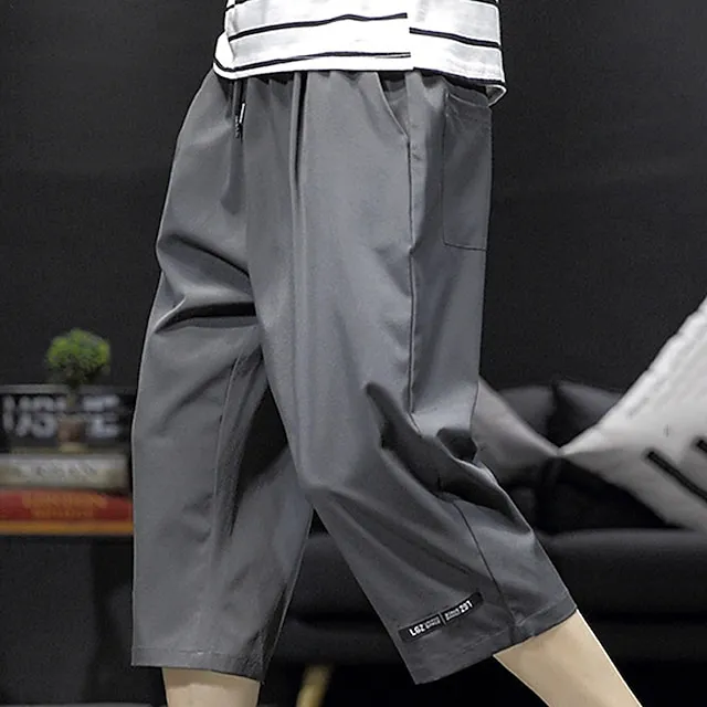 Men’s Active Shorts Shorts Casual Shorts Capri Pants Pocket Drawstring Elastic Waist Plain Comfort Calf-Length Outdoor Daily Holiday Cotton Blend Streetwear Stylish Black Wine 330e9a301a1b204ebc38a69304a1b614