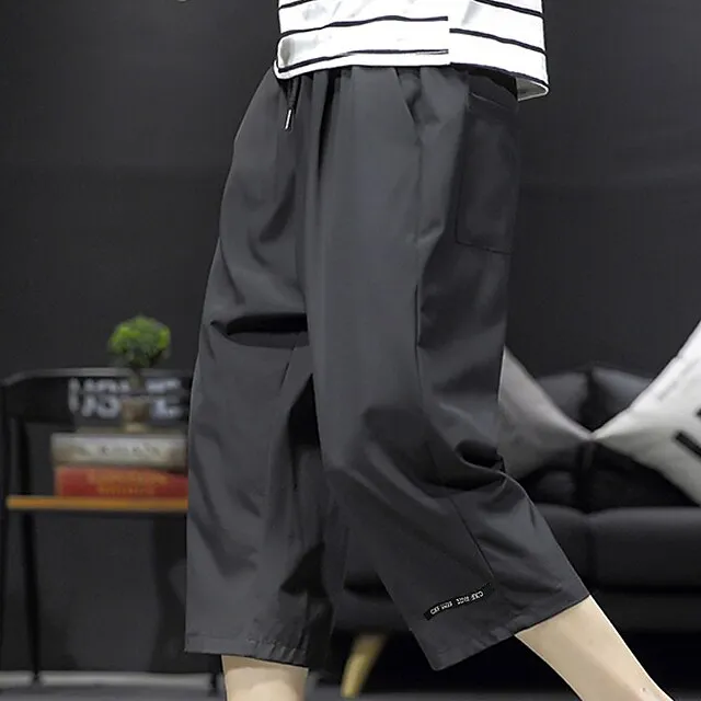 Men’s Active Shorts Shorts Casual Shorts Capri Pants Pocket Drawstring Elastic Waist Plain Comfort Calf-Length Outdoor Daily Holiday Cotton Blend Streetwear Stylish Black Wine 44d998649017eede0538c139c1b0f406