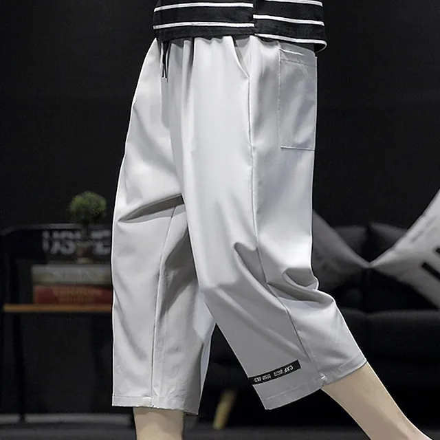 Men’s Active Shorts Shorts Casual Shorts Capri Pants Pocket Drawstring Elastic Waist Plain Comfort Calf-Length Outdoor Daily Holiday Cotton Blend Streetwear Stylish Black Wine 474afe454e8be6193d552e5edb726a17