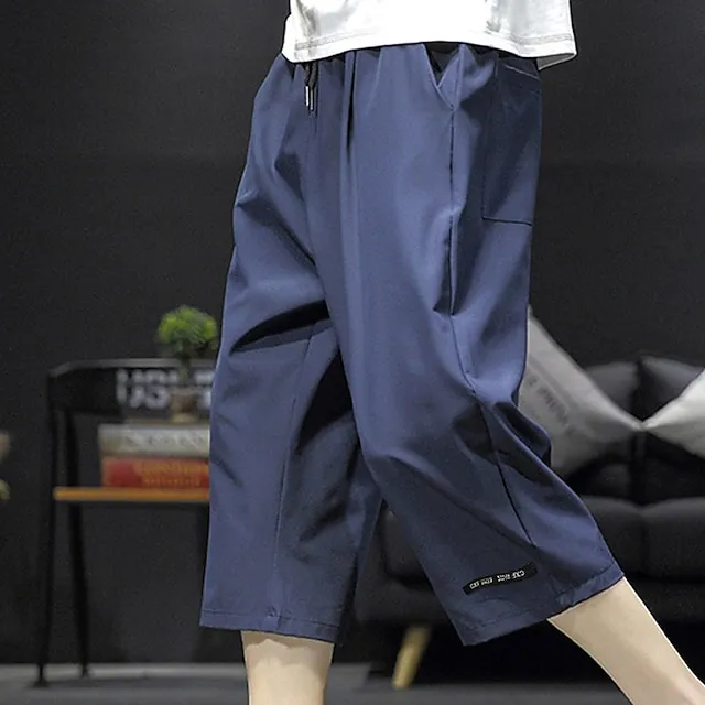 Men’s Active Shorts Shorts Casual Shorts Capri Pants Pocket Drawstring Elastic Waist Plain Comfort Calf-Length Outdoor Daily Holiday Cotton Blend Streetwear Stylish Black Wine 4897e971003f5d2ae3a4054724c0e320