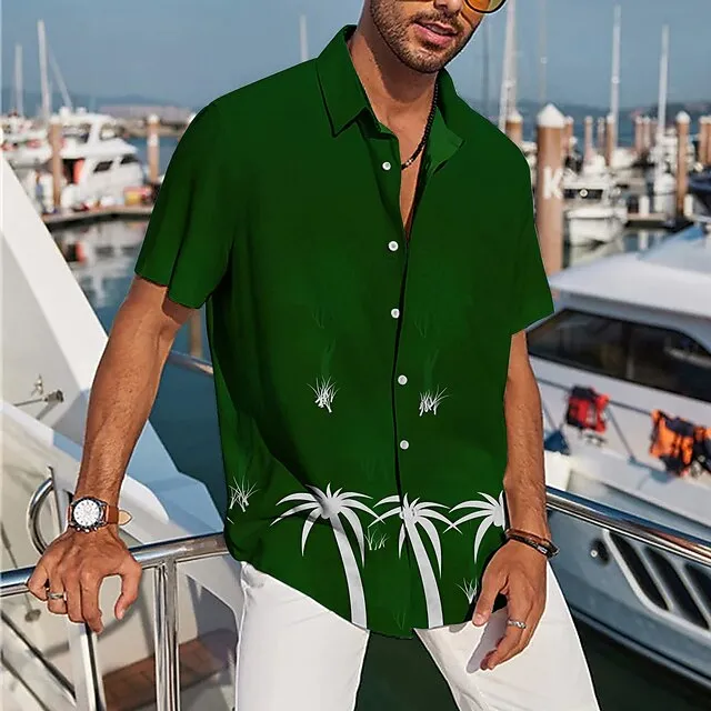 Men’s Shirt Summer Hawaiian Shirt Coconut Tree Graphic Prints Turndown Black Yellow Pink Blue Sky Blue Street Casual Short Sleeves Print Button-Down Clothing Apparel Tropical Sports Streetwear 093c8c17af48168c51ee7ef6691c21ee