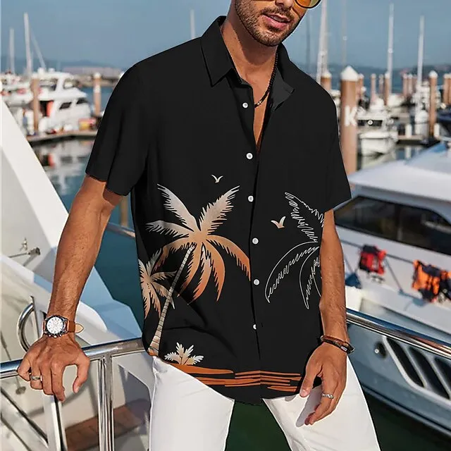 Men’s Shirt Summer Hawaiian Shirt Coconut Tree Graphic Prints Turndown Black Yellow Pink Blue Sky Blue Street Casual Short Sleeves Print Button-Down Clothing Apparel Tropical Sports Streetwear 74eb7ff93c84f97d971b72a3296f0abf