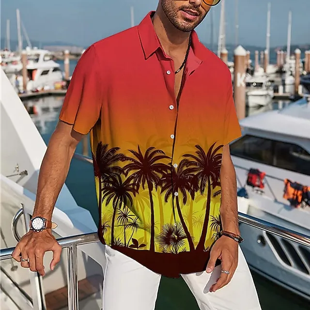 Men’s Shirt Summer Hawaiian Shirt Coconut Tree Graphic Prints Turndown Black Yellow Pink Blue Sky Blue Street Casual Short Sleeves Print Button-Down Clothing Apparel Tropical Sports Streetwear 8d4ca98181517e4b3660902f167f0ac6