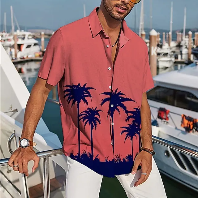 Men’s Shirt Summer Hawaiian Shirt Coconut Tree Graphic Prints Turndown Black Yellow Pink Blue Sky Blue Street Casual Short Sleeves Print Button-Down Clothing Apparel Tropical Sports Streetwear f733e9626c36c5cd99d2e2e1ff1b2dec