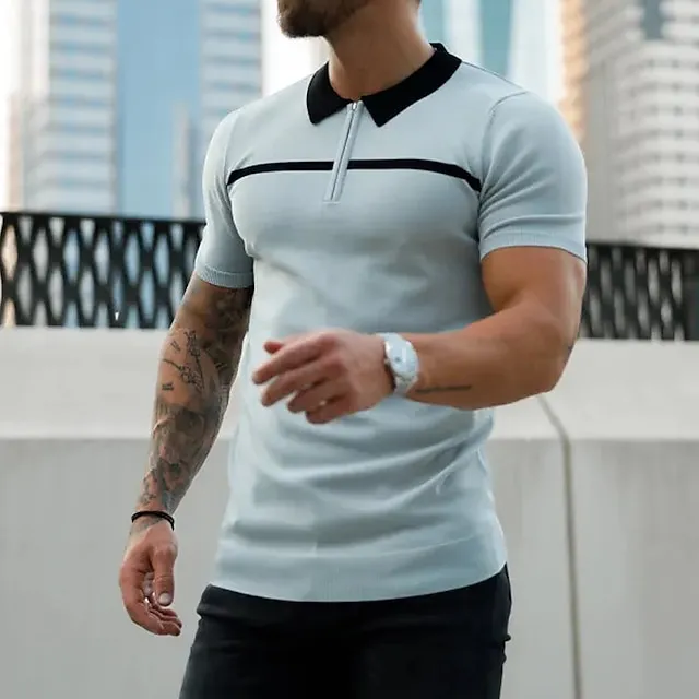 Men's Zip Polo Golf Shirt Sports & Outdoor Casual Turndown Quarter Zip Short Sleeve Fashion Streetwear Color Block Zipper Quarter Zip Spring & Summer Regular Fit Black Dark Red Blue Army Green Dark