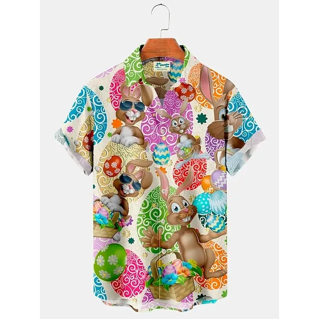 Men’s Shirt Summer Hawaiian Shirt Rabbit Egg Happy Easter Easter Turndown Black Yellow Light Green Black / Brown White / Crystal Outdoor Street Short Sleeves Button-Down Print Clothing Apparel Sports 09c92d36ad7b69d54c0646b7b8c49307