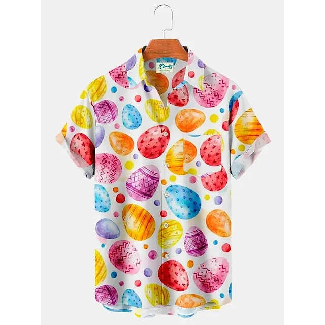 Men’s Shirt Summer Hawaiian Shirt Rabbit Egg Happy Easter Easter Turndown Black Yellow Light Green Black / Brown White / Crystal Outdoor Street Short Sleeves Button-Down Print Clothing Apparel Sports 1b976911e1d4b7771e209df3e7f3b2ef