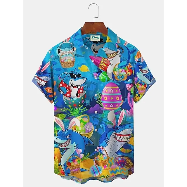 Men’s Shirt Summer Hawaiian Shirt Rabbit Egg Happy Easter Easter Turndown Black Yellow Light Green Black / Brown White / Crystal Outdoor Street Short Sleeves Button-Down Print Clothing Apparel Sports 29ca34d01abdca189e60993e3af93d2b
