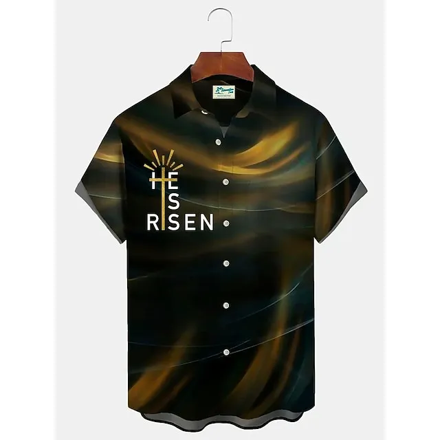 Men’s Shirt Summer Hawaiian Shirt Rabbit Egg Happy Easter Easter Turndown Black Yellow Light Green Black / Brown White / Crystal Outdoor Street Short Sleeves Button-Down Print Clothing Apparel Sports 9c62cdb19808ededd641b3fd1233c8b4