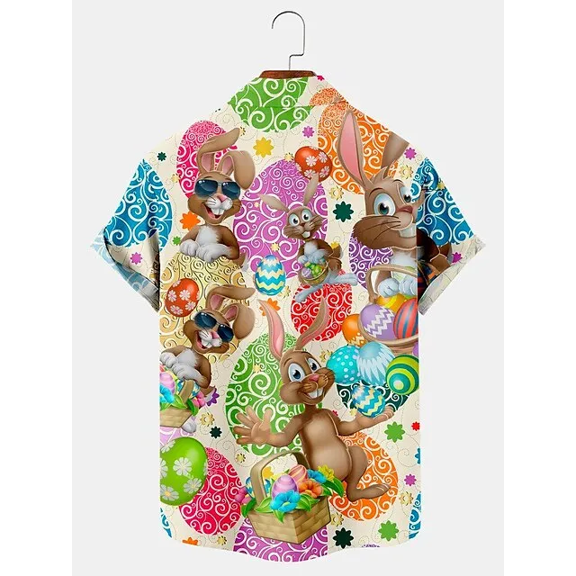 Men’s Shirt Summer Hawaiian Shirt Rabbit Egg Happy Easter Easter Turndown Black Yellow Light Green Black / Brown White / Crystal Outdoor Street Short Sleeves Button-Down Print Clothing Apparel Sports f8106ce690b68f749b720d41f41ca084