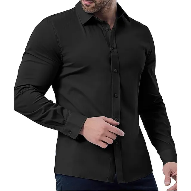 Men’s Dress Shirt Black White Pink Long Sleeve Plain Turndown Spring & Fall Wedding Hawaiian Clothing Apparel Button-Down 06dd0d4fe801066ca58398b0f92ddc9c