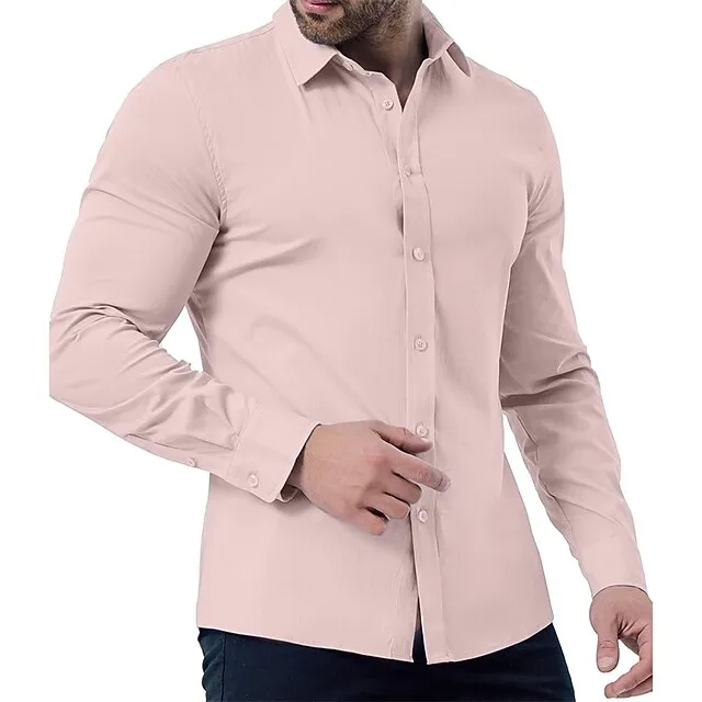 Men’s Dress Shirt Black White Pink Long Sleeve Plain Turndown Spring & Fall Wedding Hawaiian Clothing Apparel Button-Down 0893e6321fef6b5500032c950c8e297c