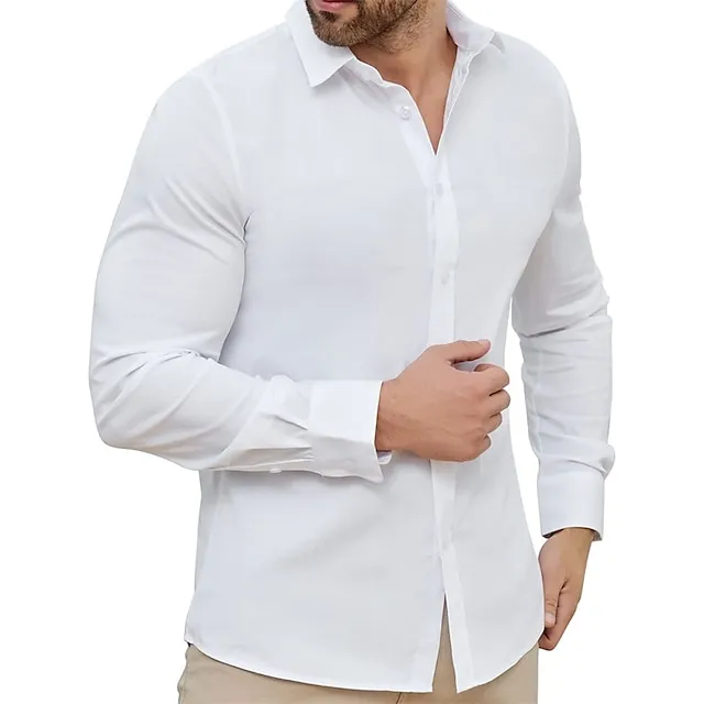 Men’s Dress Shirt Black White Pink Long Sleeve Plain Turndown Spring & Fall Wedding Hawaiian Clothing Apparel Button-Down 36abb9632689674a4ed608e5bf550029