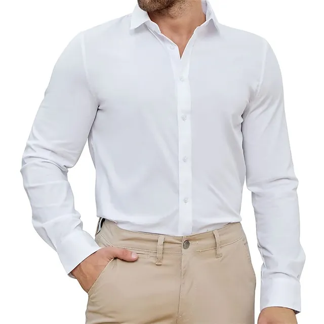 Men’s Dress Shirt Black White Pink Long Sleeve Plain Turndown Spring & Fall Wedding Hawaiian Clothing Apparel Button-Down 486df1baf67a1ba29931e3b904b6438a