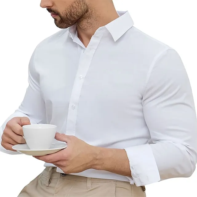 Men’s Dress Shirt Black White Pink Long Sleeve Plain Turndown Spring & Fall Wedding Hawaiian Clothing Apparel Button-Down 82669aef37a1e17eb15b7c88ee8cb18e