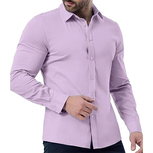 Men’s Dress Shirt Black White Pink Long Sleeve Plain Turndown Spring & Fall Wedding Hawaiian Clothing Apparel Button-Down 96ce22a3db01eff11196421f9fcbaba1