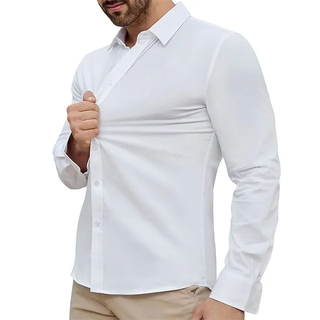 Men's Dress Shirt Black White Pink Long Sleeve Plain Turndown Spring & Fall Wedding Hawaiian Clothing Apparel Button-Down