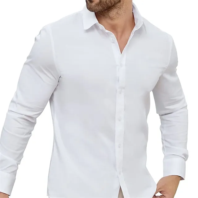 Men’s Dress Shirt Black White Pink Long Sleeve Plain Turndown Spring & Fall Wedding Hawaiian Clothing Apparel Button-Down dd1df455bb152188305f678f1a5578e4