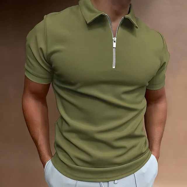 Men’s Zip Polo Golf Shirt Casual Vacation Quarter Zip Short Sleeve Fashion Solid Color Plain Classic Summer Regular Fit Black White Wine Navy Blue Royal Blue Green Zip Polo 0f537aabef332a55542379002638873b