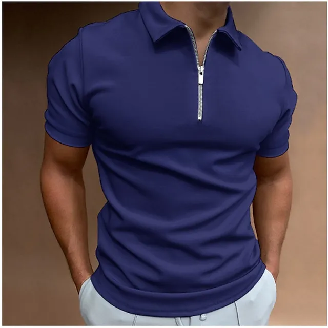 Men’s Zip Polo Golf Shirt Casual Vacation Quarter Zip Short Sleeve Fashion Solid Color Plain Classic Summer Regular Fit Black White Wine Navy Blue Royal Blue Green Zip Polo 393e40a11065574495e7856331f46bce