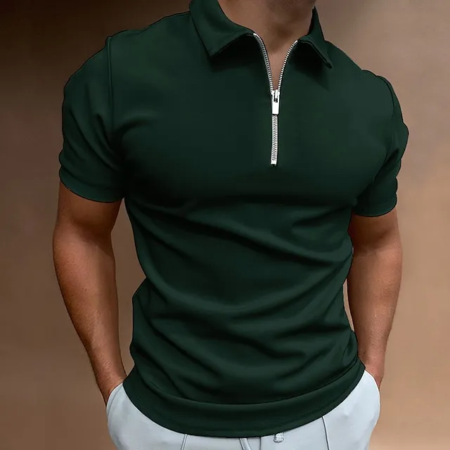 Men’s Zip Polo Golf Shirt Casual Vacation Quarter Zip Short Sleeve Fashion Solid Color Plain Classic Summer Regular Fit Black White Wine Navy Blue Royal Blue Green Zip Polo 9e9d091183c601dd24e3fa04aeea28b8
