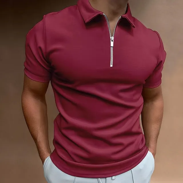 Men’s Zip Polo Golf Shirt Casual Vacation Quarter Zip Short Sleeve Fashion Solid Color Plain Classic Summer Regular Fit Black White Wine Navy Blue Royal Blue Green Zip Polo e942e8be241f87d560712dda19264d36